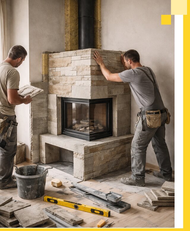 Угловые камины под ключ проект, монтаж и отделка в Минеральных Воде