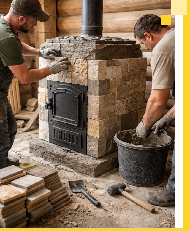 Облицовка банной печи под ключ в Минеральных Воде: камень и плитка