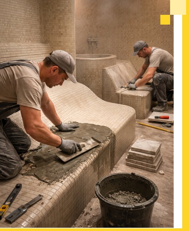 Лежаки для хамама под ключ в Минеральных Воде, проект и монтаж