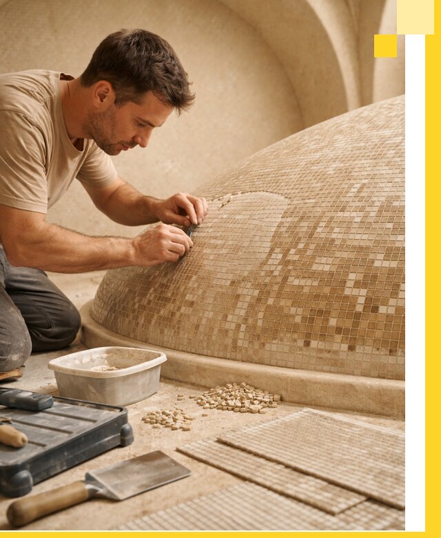 Профессиональная укладка мозаики для хамама под ключ в Минеральных Воде